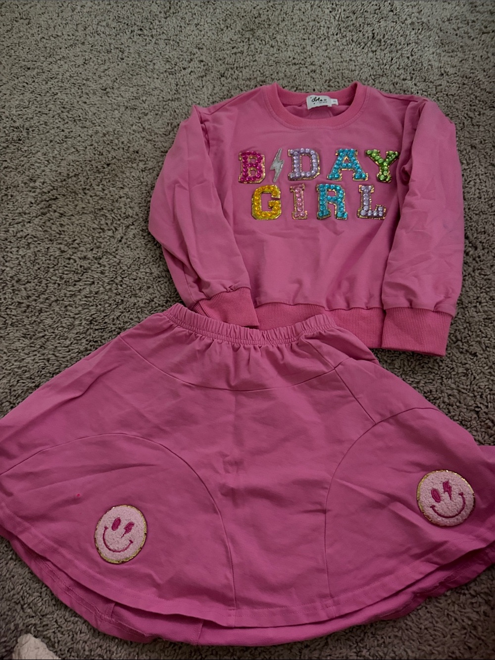 Pink "Bday Girl" Sequin Sweatshirt & Skirt Set